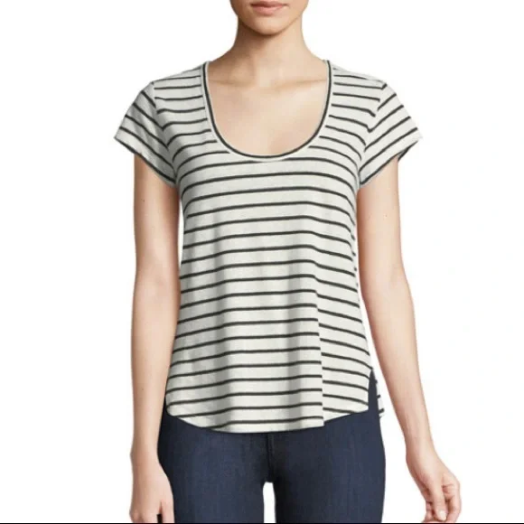THEORY Navigate Easy Striped Scoop Neck Tee - Picture 1 of 7